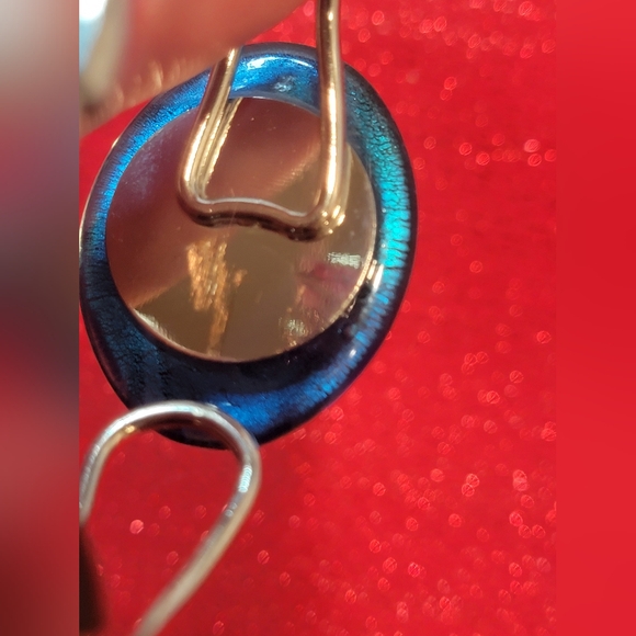 Dichroic Art Glass Hinged Cuff Bracelet Silver Tone Blue/Green/Black Swirl - Picture 7 of 10